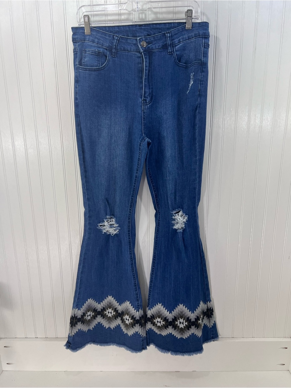 Crazy Train Aztec Southwestern Embroidered Flare Bell Bottom Jeans 13/31